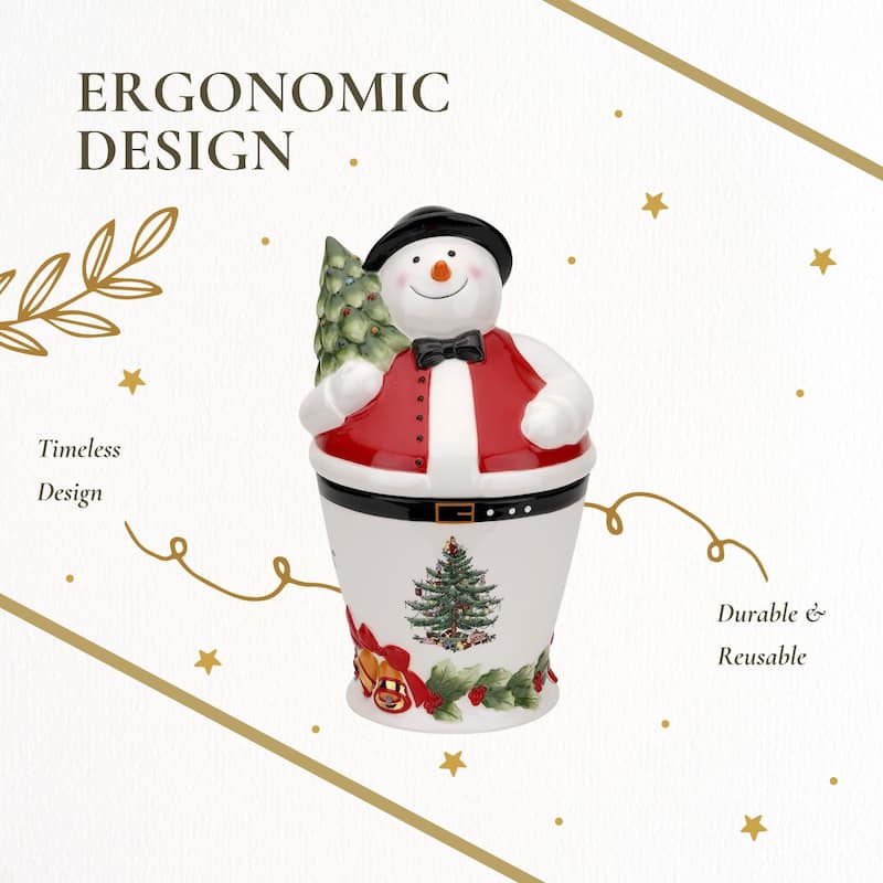 Spode Christmas Tree Mr Snowman Cookie Jar - 4.25" D x 10" H