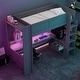 preview thumbnail 16 of 24, Wood Twin/Full Size Gaming Loft Bed with Bulit-in Desk and Multi-storage Shelves, Kids Loft Bedframe with LED & Charging Station