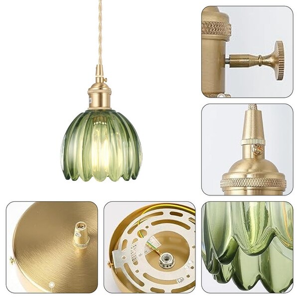 Adjustable Lights for Dining Tulip Green Small Hanging Light Brass Glass Lighting Pendant Lights Green PL 2144