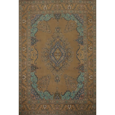 Hand Knotted Oriental 100% Wool Carpet Traditional Floral Brown Tabriz Area Rug - 12' 9'' X 9' 6''