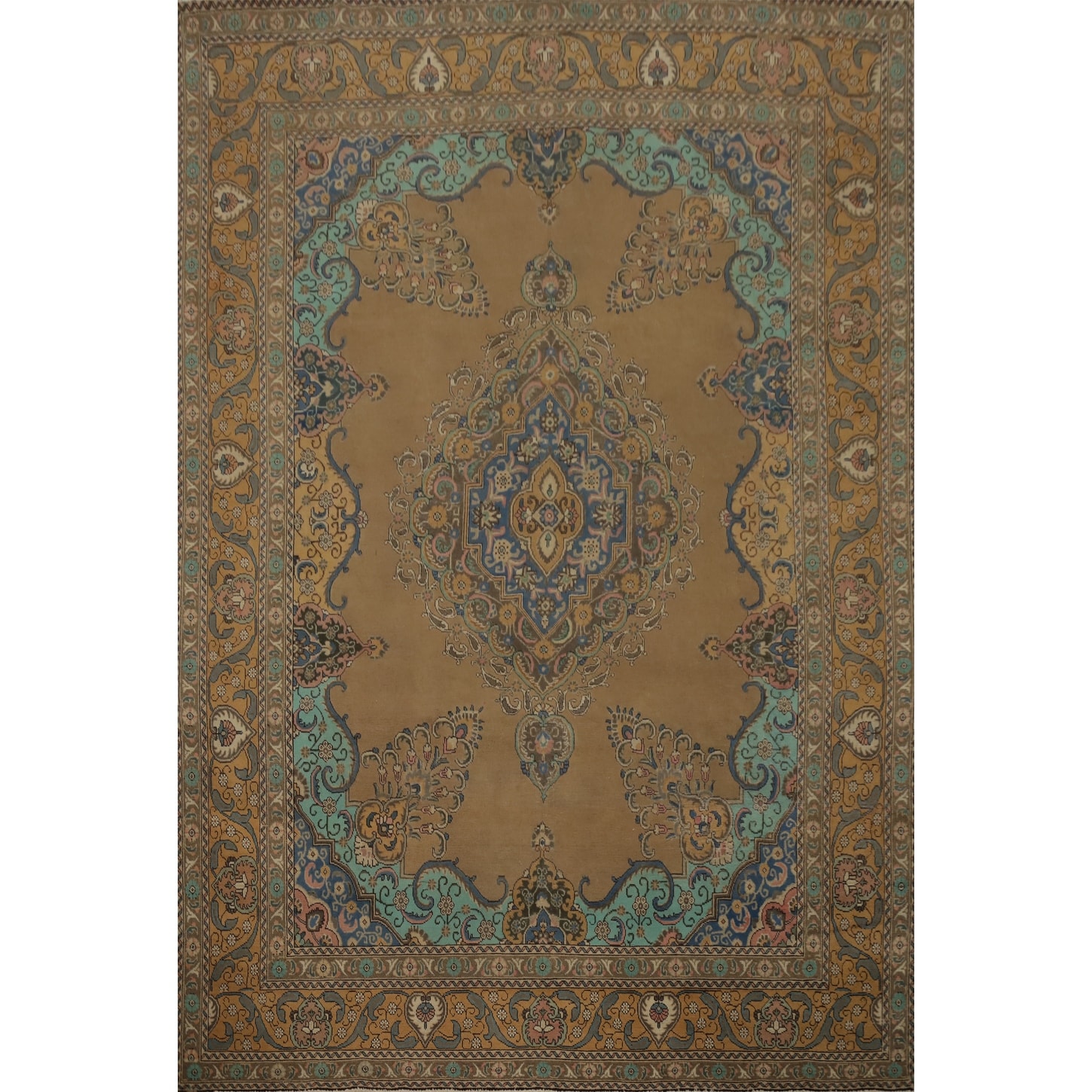 Hand Knotted Oriental 100% Wool Carpet Traditional Floral Brown Tabriz Area Rug - 12' 9'' X 9' 6''