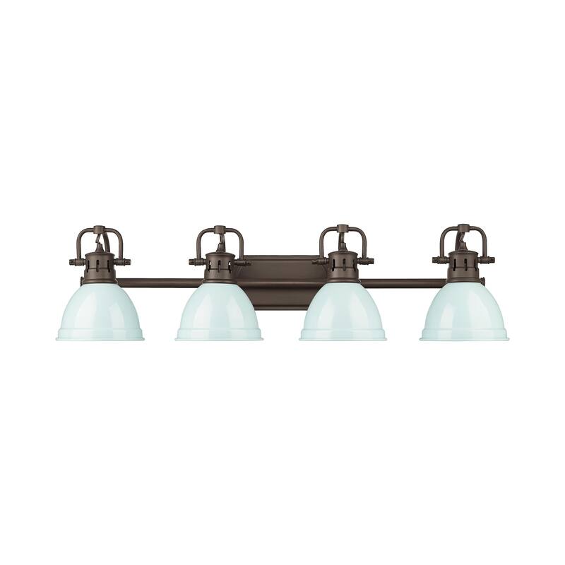 Yep by Golden Lighting Duncan 4-light Vanity in Rubbed Bronze and Seafoam shade