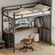 preview thumbnail 1 of 6, Metal Twin Size Loft Bed with Desk and LED Light, Power Outlet