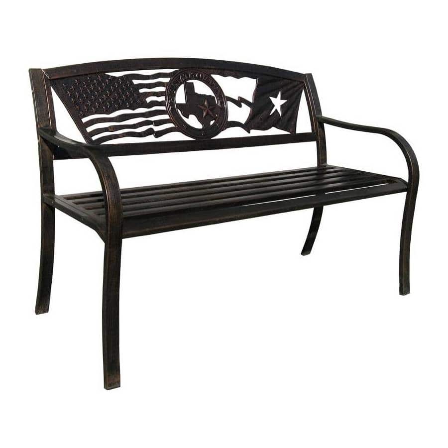 Bronze Steel Outdoor Bench Flags Over Texas Design Patio Garden Seat - 34"D x 50.5"W x 34"H