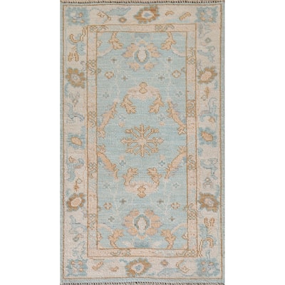Light Blue Oushak Turkish Accent Rug Hand-Knotted Wool Carpet - 2'2"x 4'0"