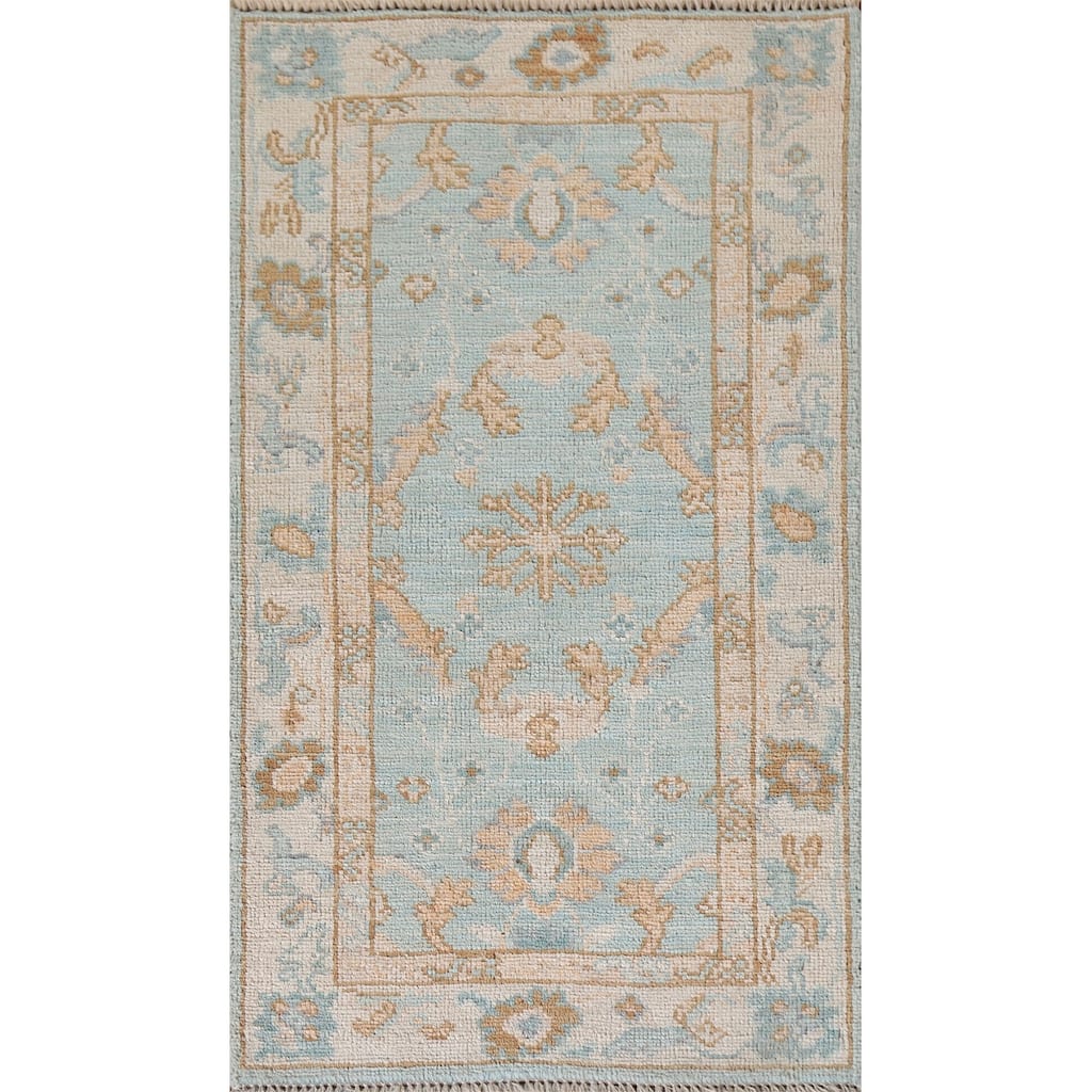 Light Blue Oushak Turkish Accent Rug Hand-Knotted Wool Carpet - 2'2"x 4'0"