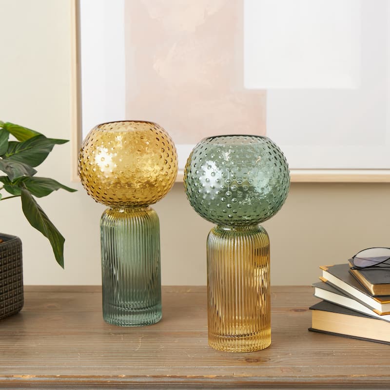 Glass Ribbed Ombre Decorative Vase - Set of 2 Multi Colored - Roche River Decor