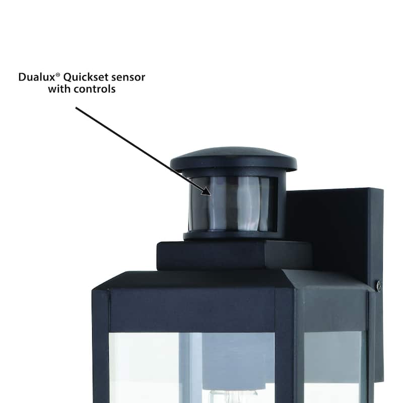 Kinzie Black Motion Sensor Dusk to Dawn Outdoor Wall Light Clear Glass