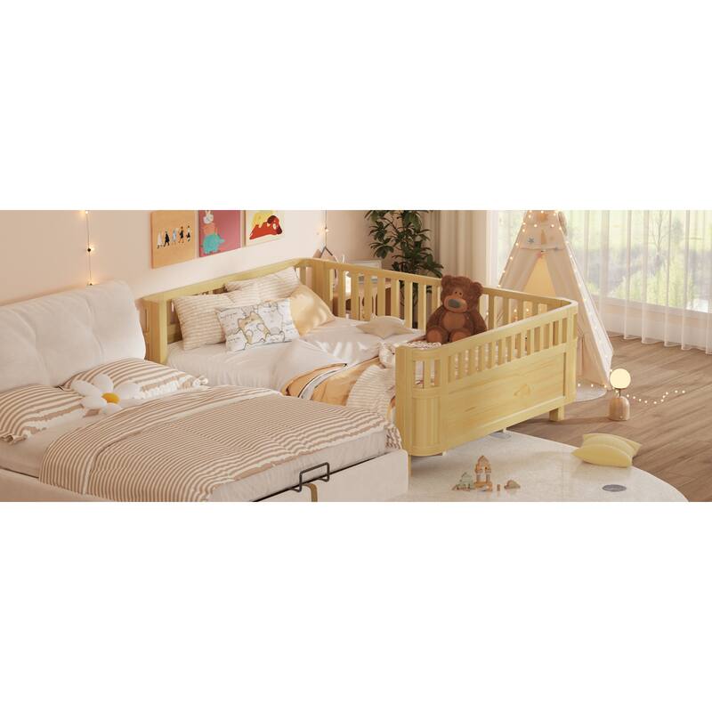 Roomfitters Queen Platform Bed, Low Profile Slatted Daybed with Wooden Frame and Removable Guardrails for Bedrooms