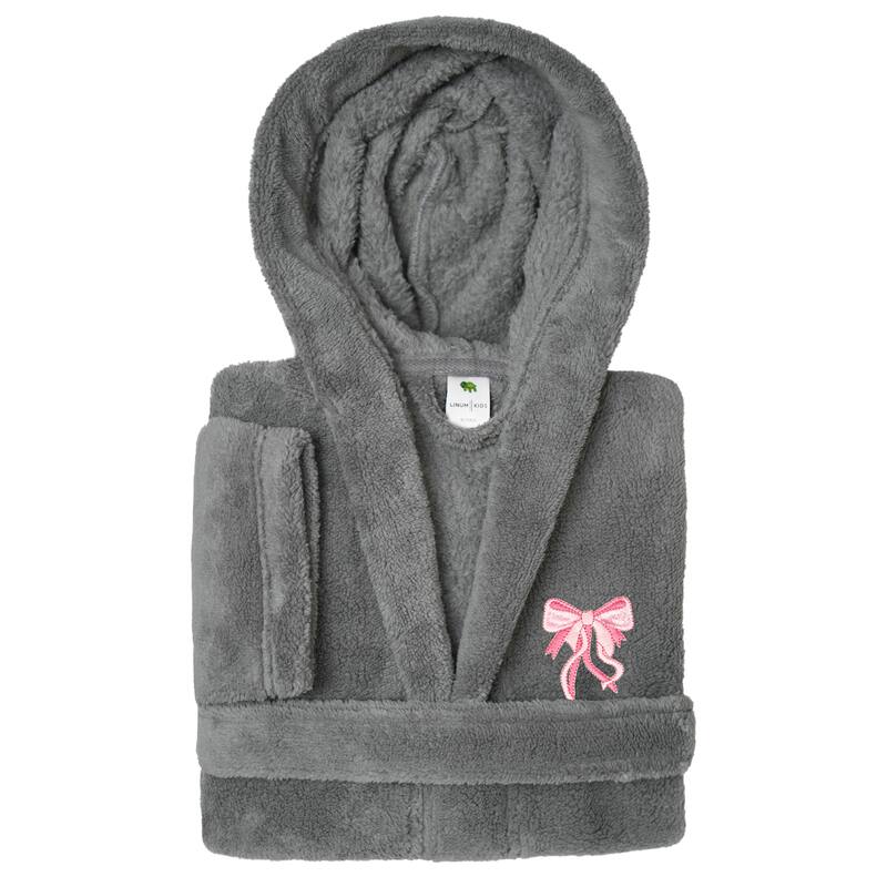 Sweet Kids 100% Polyester SUPER PLUSH Double Brushed Hooded Bathrobe - BOW - S - Grey
