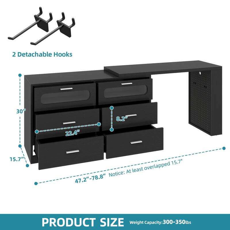 Moasis Modern L-Shaped Corner Rotating Computer Desk Dresser Desk with 6 Drawers