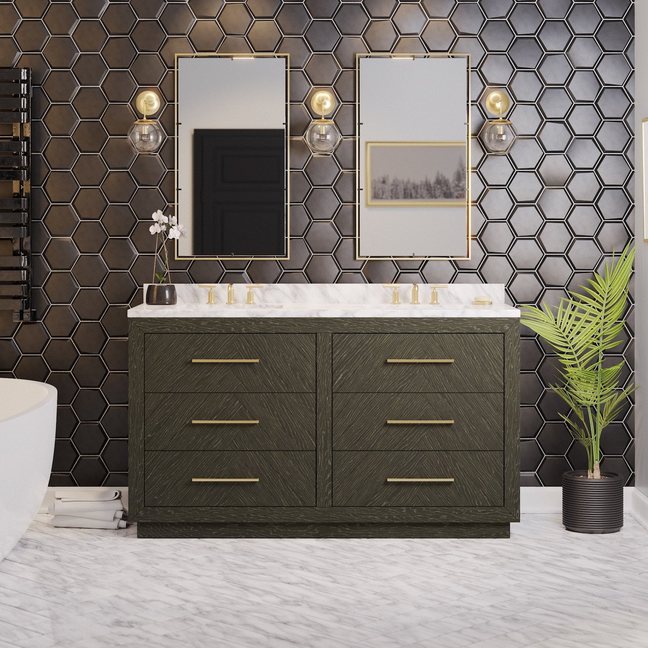 KitchenBathCollection Avery 60 Double Bathroom Vanity with Carrara Marble Top Bed Bath Beyond 34583484