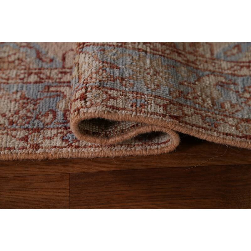 Hand Knotted Oriental 100% Wool Carpet Transitional Geometric Peach Oushak Area Rug - 3' 10'' X 2' 11''