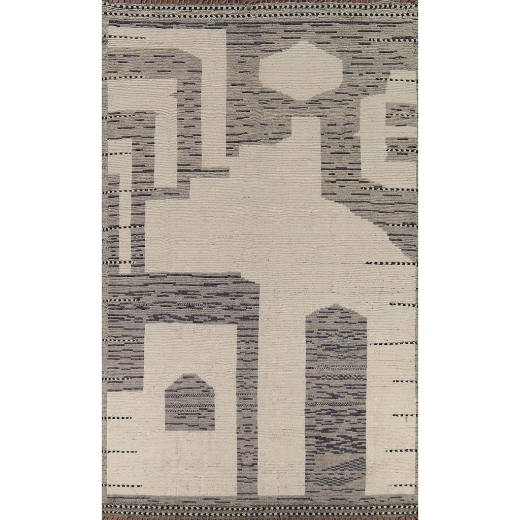 Moroccan Modern Area Rug Hand-Knotted Wool Carpet - 8'11"x 13'1"