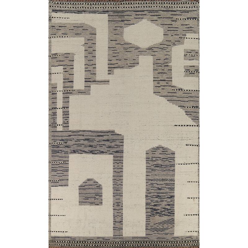 Moroccan Modern Area Rug Hand-Knotted Wool Carpet - 8'11"x 13'1"