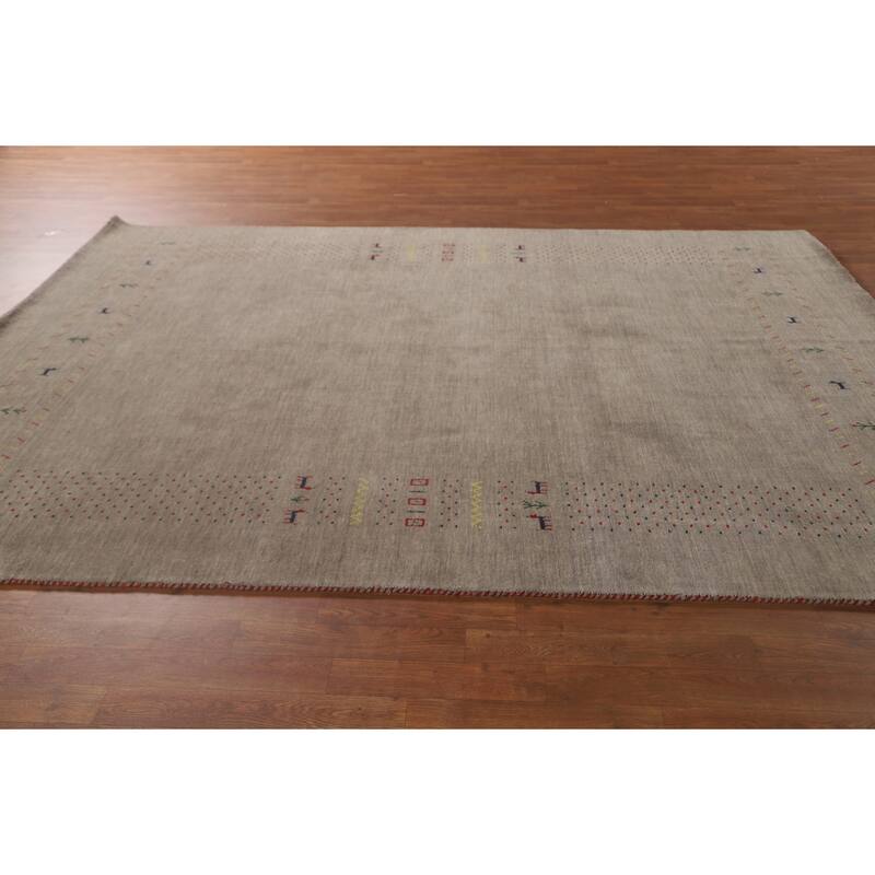 Tribal Brown Gabbeh Oriental Area Rug Hand-Knotted Wool Carpet - 7'1" x 9'9"