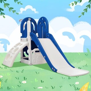 4 in 1 Toddler Climber and Slide Set, Kids Playground Climber Freestanding Slide Playset with Basketball Hoop Play Combination