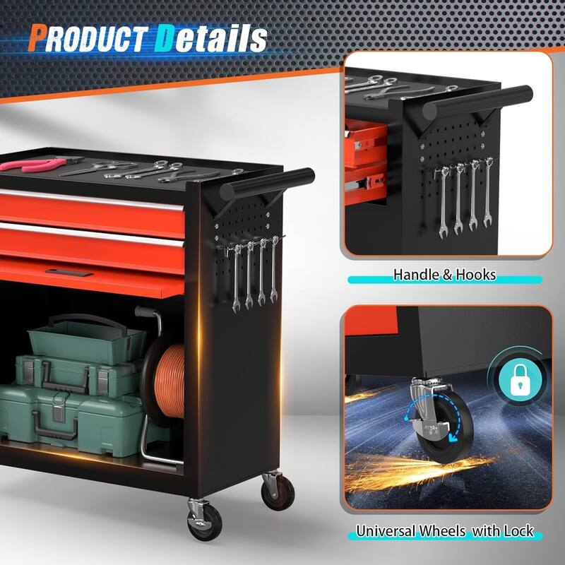 8-Drawer Rolling Tool Storage Cabinet with Detachable Top Tool Box