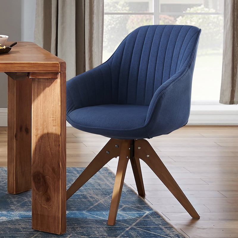 Art Leon Set of 2 Mid-century Swivel Dining Chairs with Wood Legs