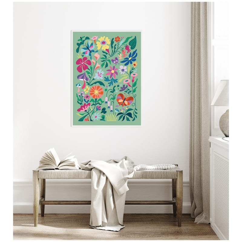 Kate and Laurel Sylvie Wild flowers and Butterflies Framed Canvas by Rachel Lee