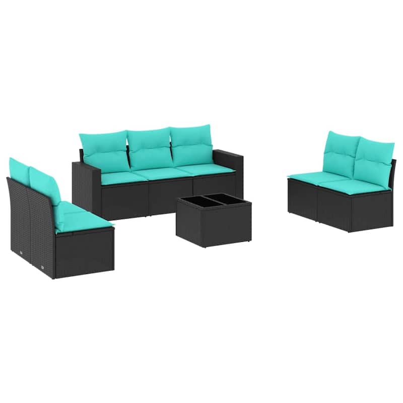vidaXL Patio Sofa Set with Cushions Outdoor Conversation Furniture Poly Rattan - 25.8" x 24.4" x 27.2"
