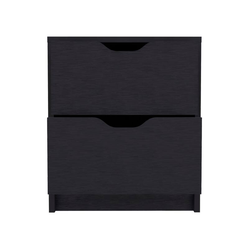Modern Nightstand - Two Drawers and Large Top Surface, Black Finish