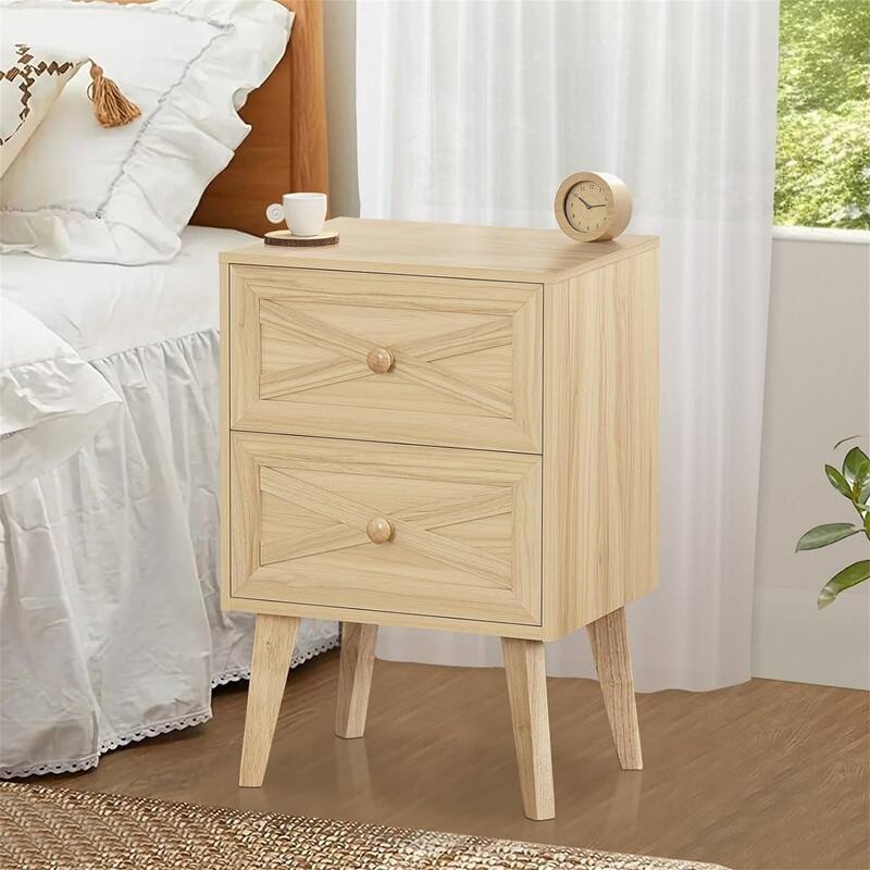 End Table with 2 Drawers - Natural