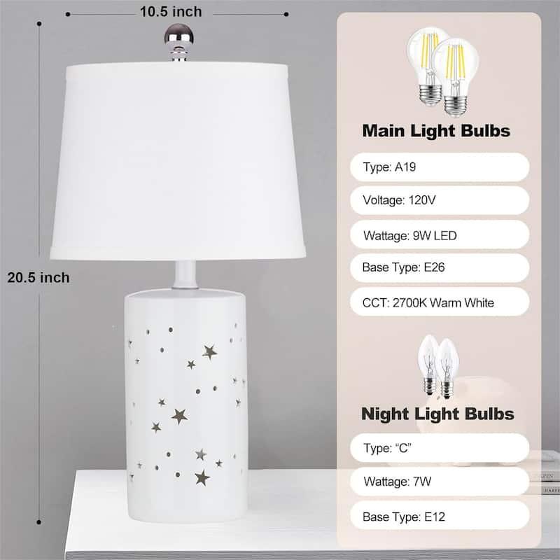 20.5”Modern White Ceramic Table Lamp (Set of 2)
