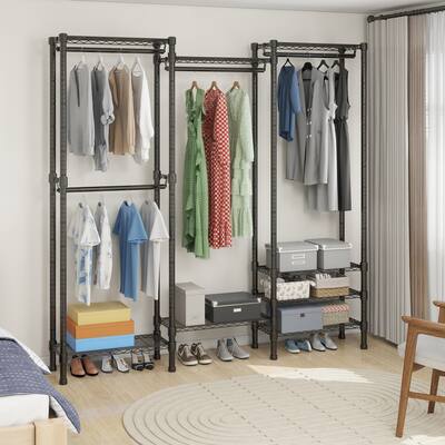 Moasis Heavy Duty Walk-in Closet Shelves System with 3 Hanging Rods And 8 Shelves