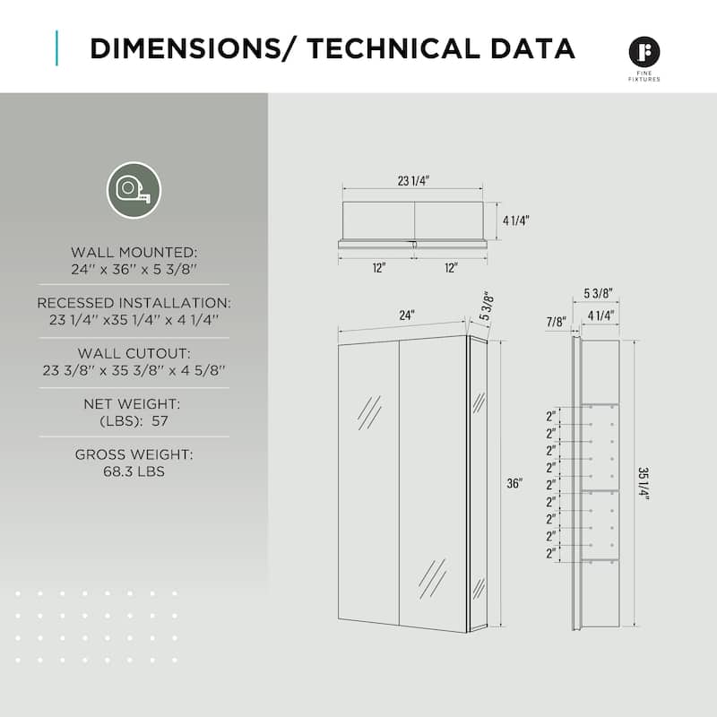 Bathroom Medicine Cabinet, Aluminum, Recessed/Surface Mount, Right/Left Hinged, Mirrored Interior