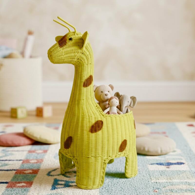 29" Extra Large Hand Woven Giraffe Rattan Storage Basket Bin Shelf Organizer Handmade Gift Wicker