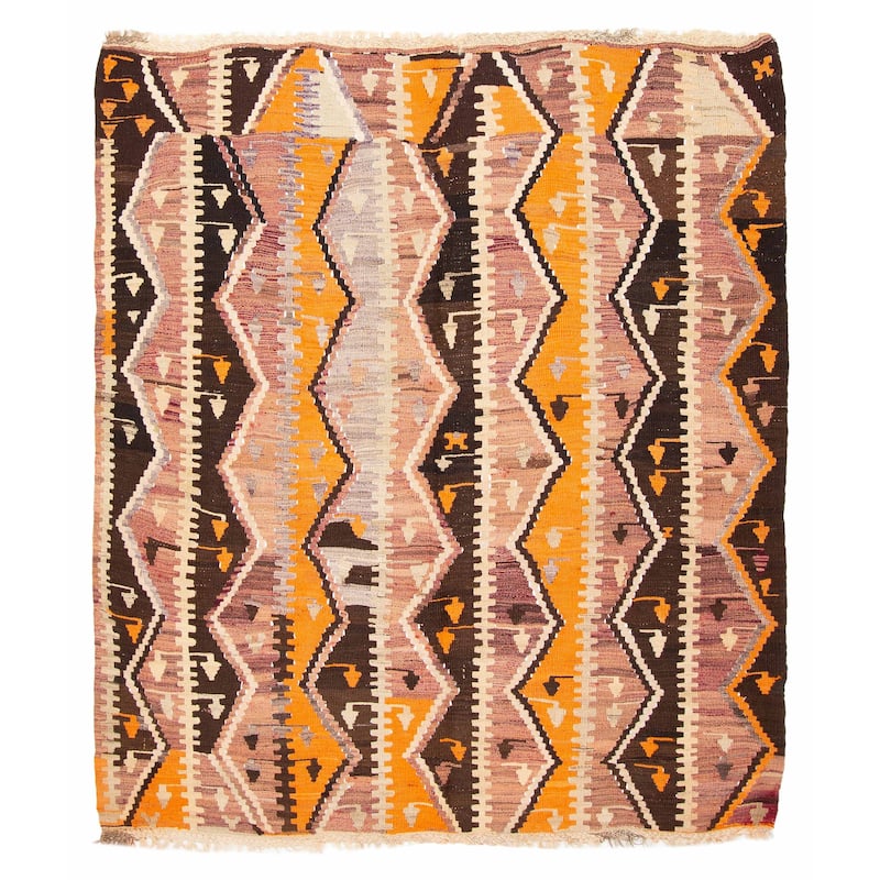 ECARPETGALLERY Flat-Weave Sivas Brown Wool Kilim - 6'3 x 6'9 - Brown - 6'3 x 6'9
