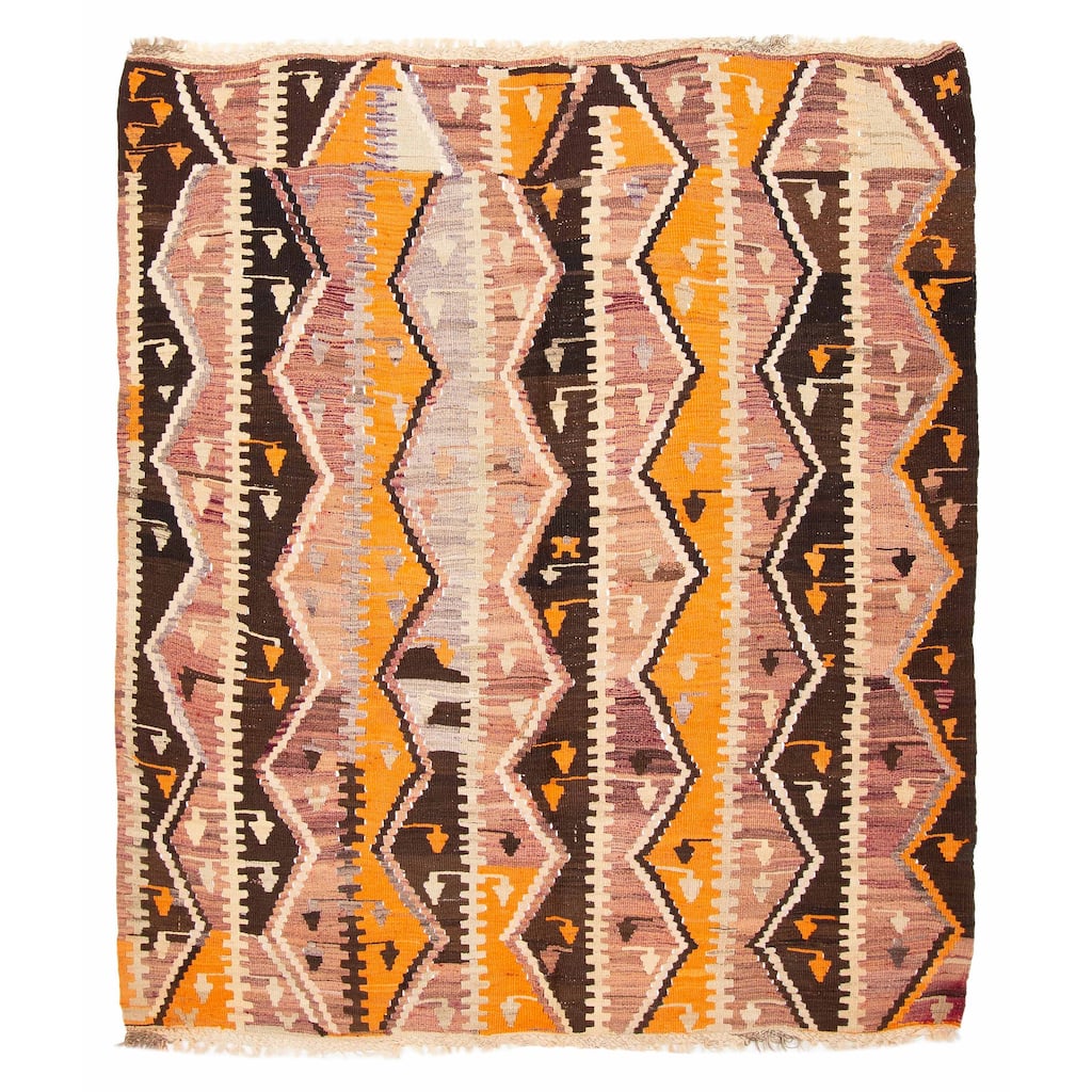 ECARPETGALLERY Flat-Weave Sivas Brown Wool Kilim - 6'3 x 6'9