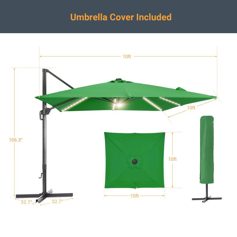 LIVOOSUN 11FT LED Patio Cantilever Umbrella w/Cross Base