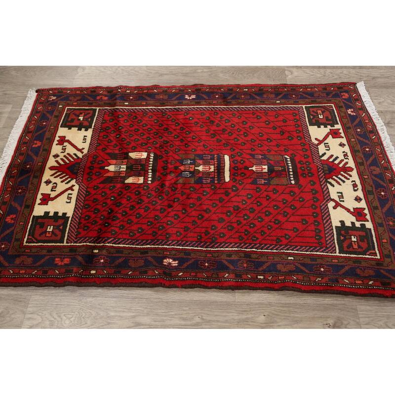 Geometric Tribal Hamedan Persian Area Rug Wool Handmade Foyer Carpet - 3'2" x 4'10"