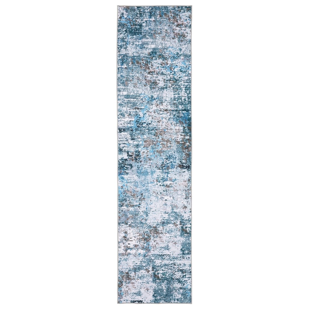 Vista Home Sunderland Icy Abstract Washable Blue/Ivory Area Rug Mat