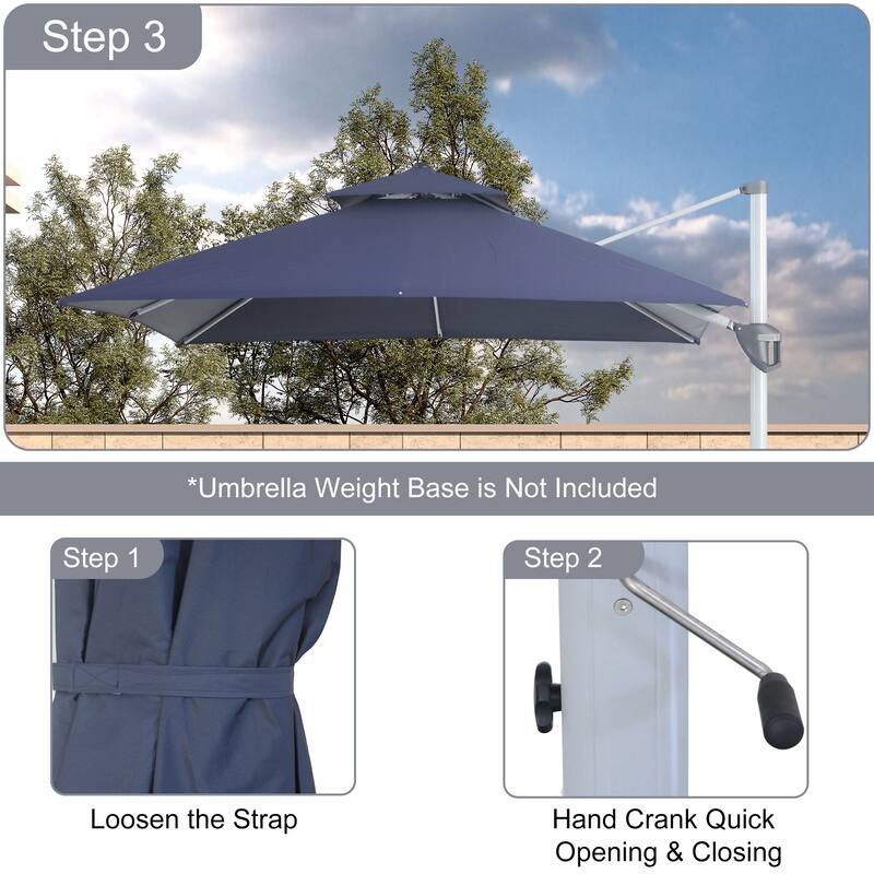 Clihome 10ft Outdoor Patio Cantilever Square Umbrella with Protective Cover