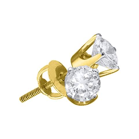 14k Yellow Gold 1/10 Carat Unisex Round Diamond Solitaire Stud Earrings for Women