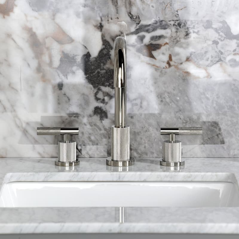 Kingston Brass Convergent Two-Handle 3-Hole Deck Mount Widespread Bathroom Faucet with Knurled Handle and Brass Pop-Up Drain