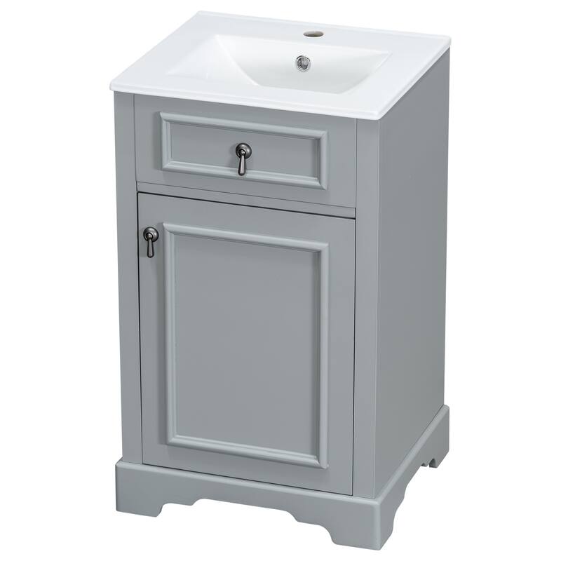 GDFStudio - Lisa 20" Bathroom Vanity with Ceramic Sink, Soft-Close Door & Storage Rack