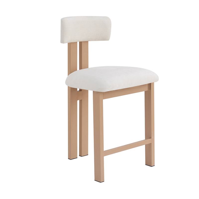 Roomfitters Stylish Round Counter Stools with Upholstered Seat and Metal Frame, Natural Set of 2