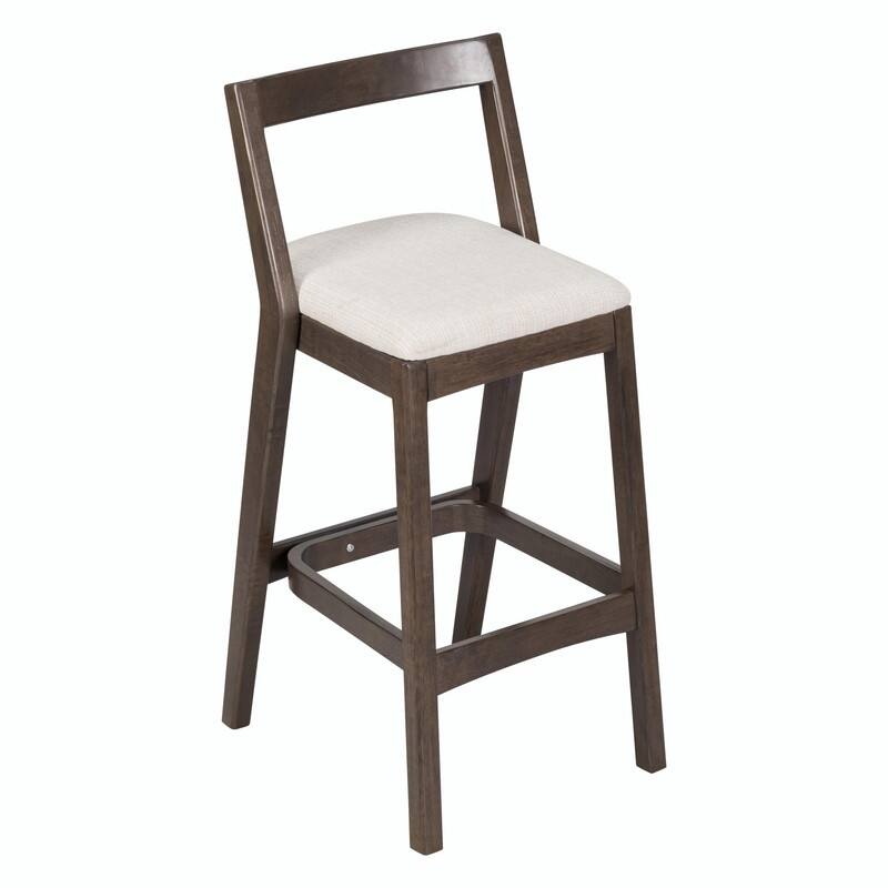 Jasper Indoor Rubberwood Bar Stools with Beige Upholstery and Dark Brown Finish, Set of 2
