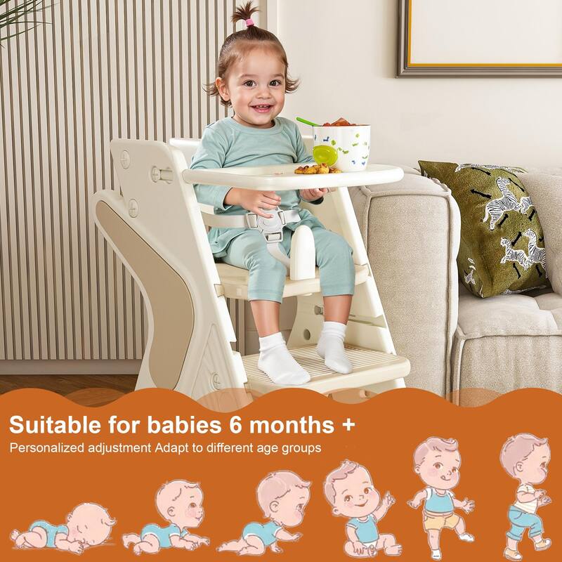 Multi Functional Growing Up Dining Chair,Adjustable Height Toddler Tower,Five-Point Seat Belts And A Movable Large Dinner Plate