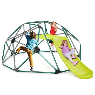 Gymax 8FT Climbing Dome w/ Slide Outdoor Kids Jungle Gym Dome Climber