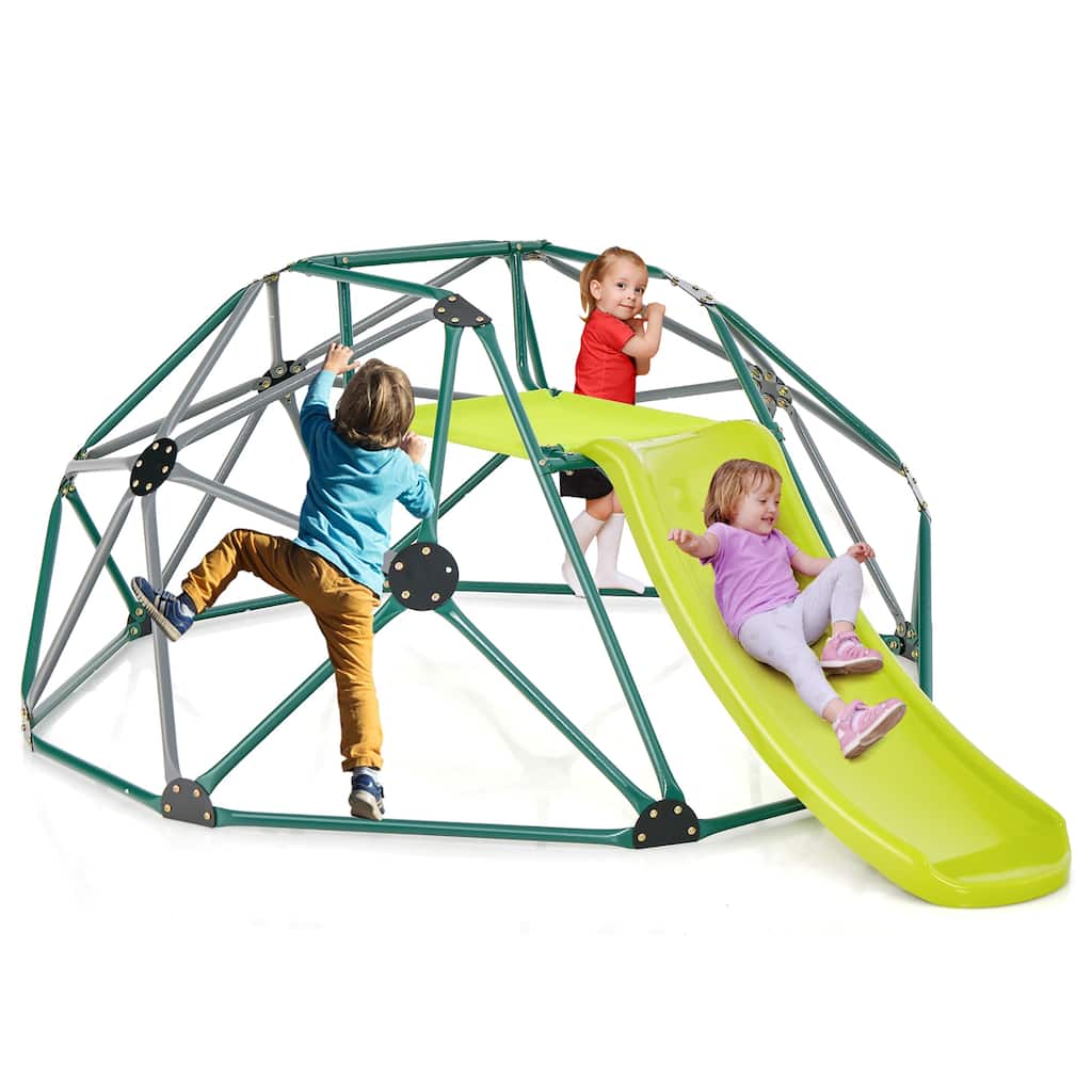Gymax 8FT Climbing Dome w/ Slide Outdoor Kids Jungle Gym Dome Climber