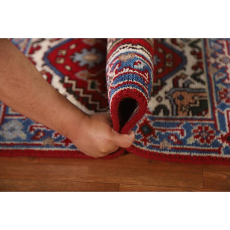 Red Geometric Heriz Serapi Indian Foyer Rug Hand-knotted Wool Carpet - 2'0"x 3'0"