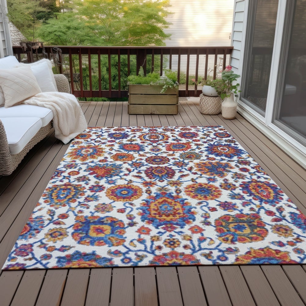 Machine Washable Indoor/Outdoor Traditional Farmhouse Chantille Rug