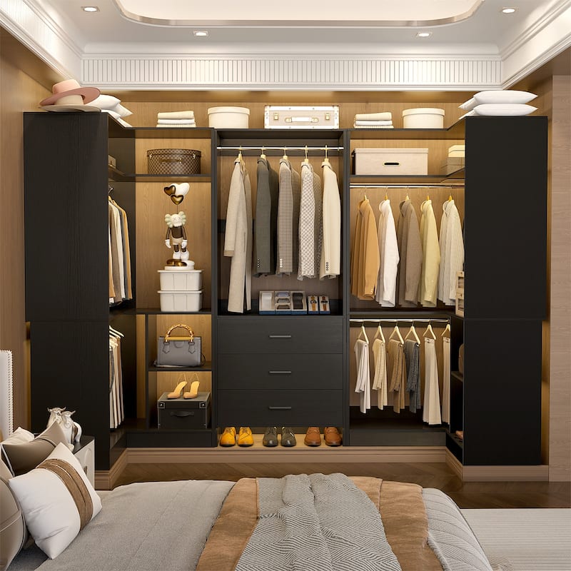 Cimly Set of 3 Closet Organizer with Drawers, U Shaped Freestanding Closet System - Black