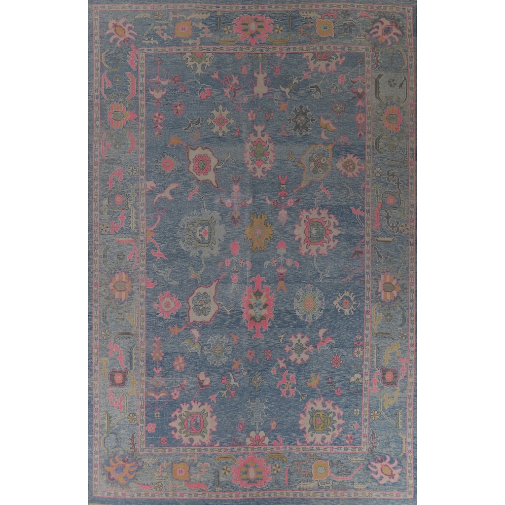 Hand Knotted Oriental 100% Wool Carpet Transitional All-Over Navy Blue & Blues Oushak Area Rug - 14' 0'' X 10' 1''