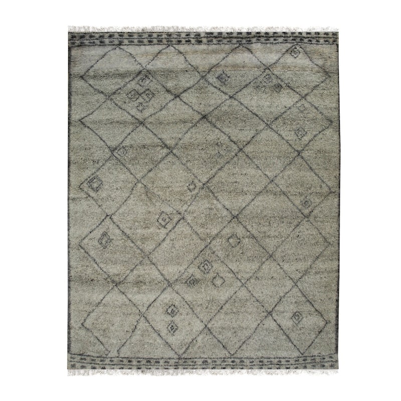 Gray Hand Knotted Wool Traditional Modern Moroccan Rug, 8' x 10', Soft Plush Accent - L